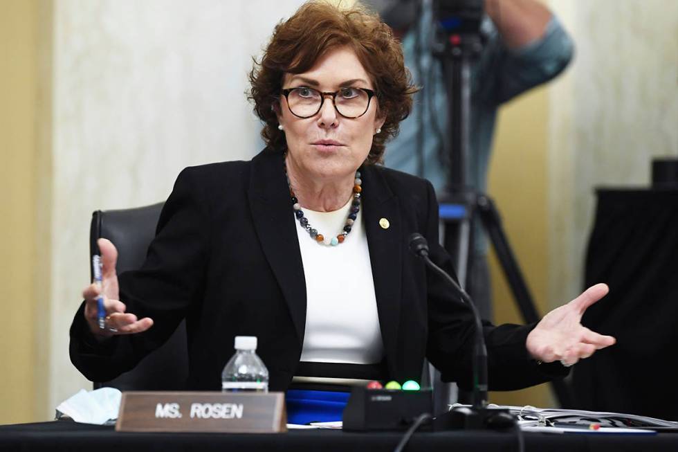 Sen. Jacky Rosen, D-Nev., speaks during a Senate Small Business and Entrepreneurship hearing to ...