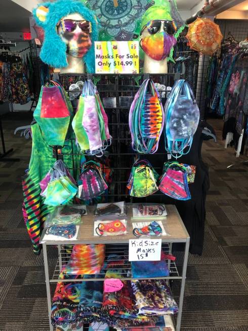 The Arts District tie-dye apparel shop Jammin On Vegas is selling hand-dyed face masks in adult ...