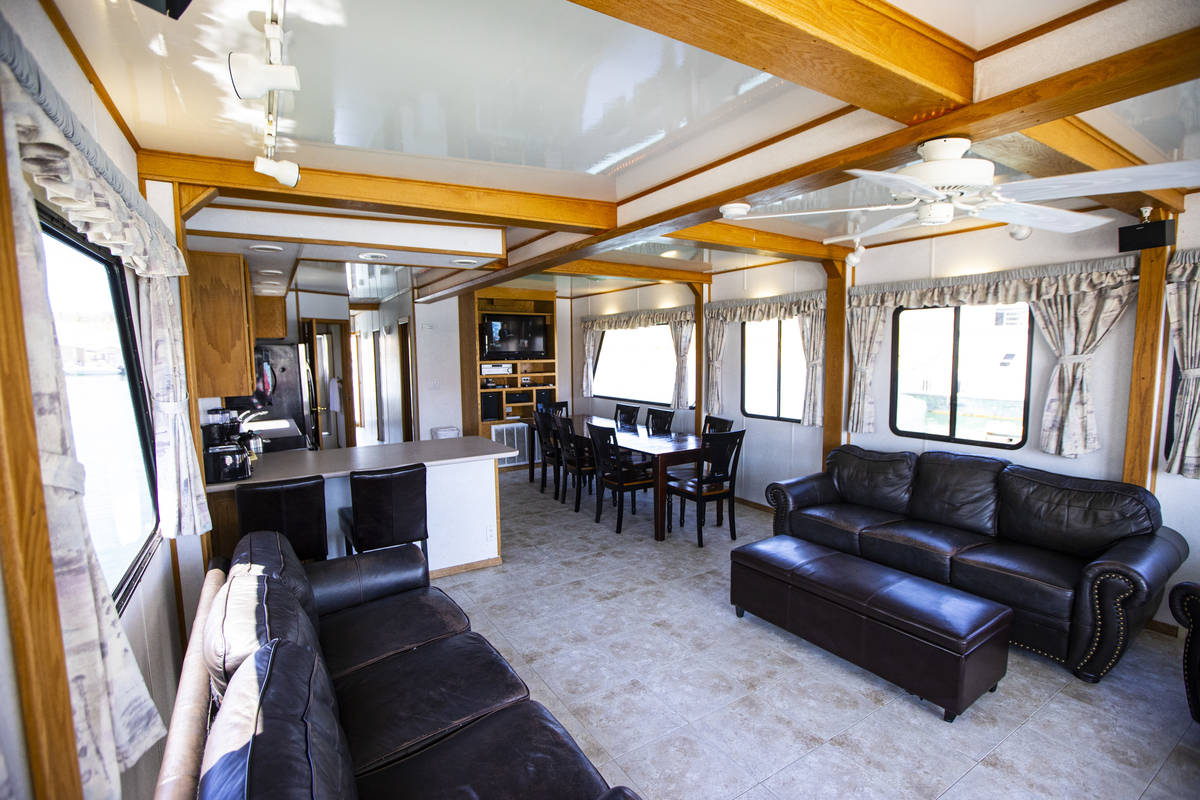 A living and dining area at a houseboat available for rent at the Callville Bay Marina at Lake ...