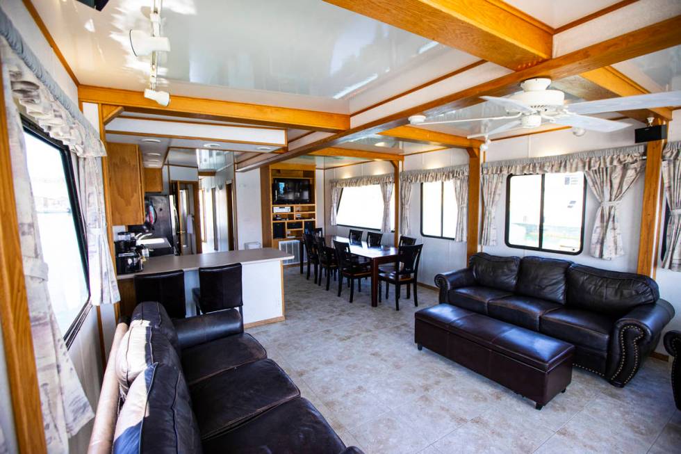 A living and dining area at a houseboat available for rent at the Callville Bay Marina at Lake ...