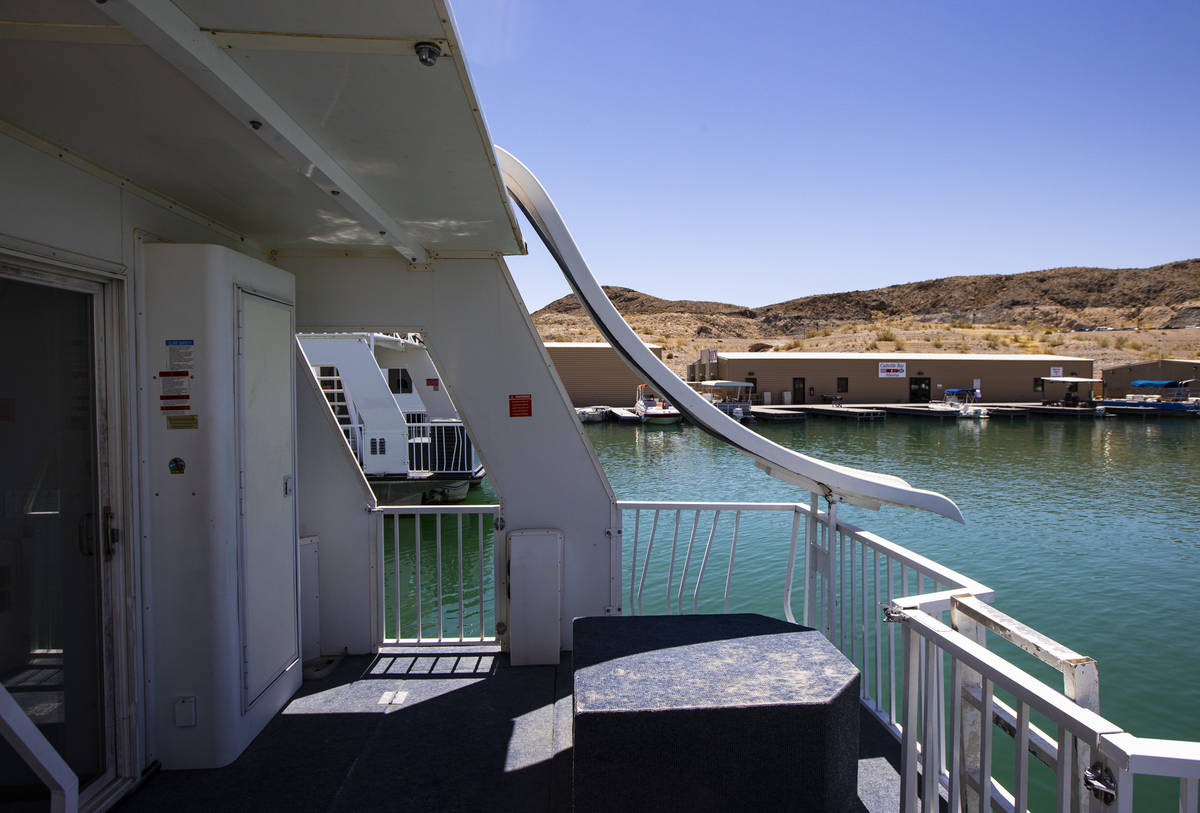 A slide on a houseboat at the Callville Bay Marina at Lake Mead National Recreation Area on Wed ...