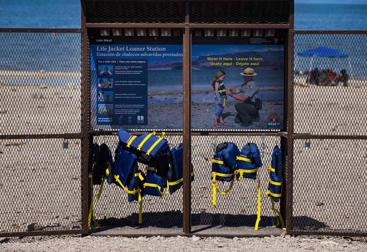 Life jackets available for use at Boulder Beach at Lake Mead National Recreation Area on Wednes ...