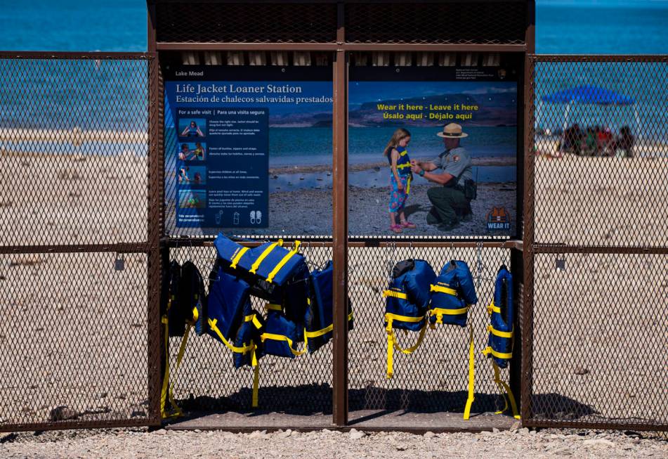 Life jackets available for use at Boulder Beach at Lake Mead National Recreation Area on Wednes ...