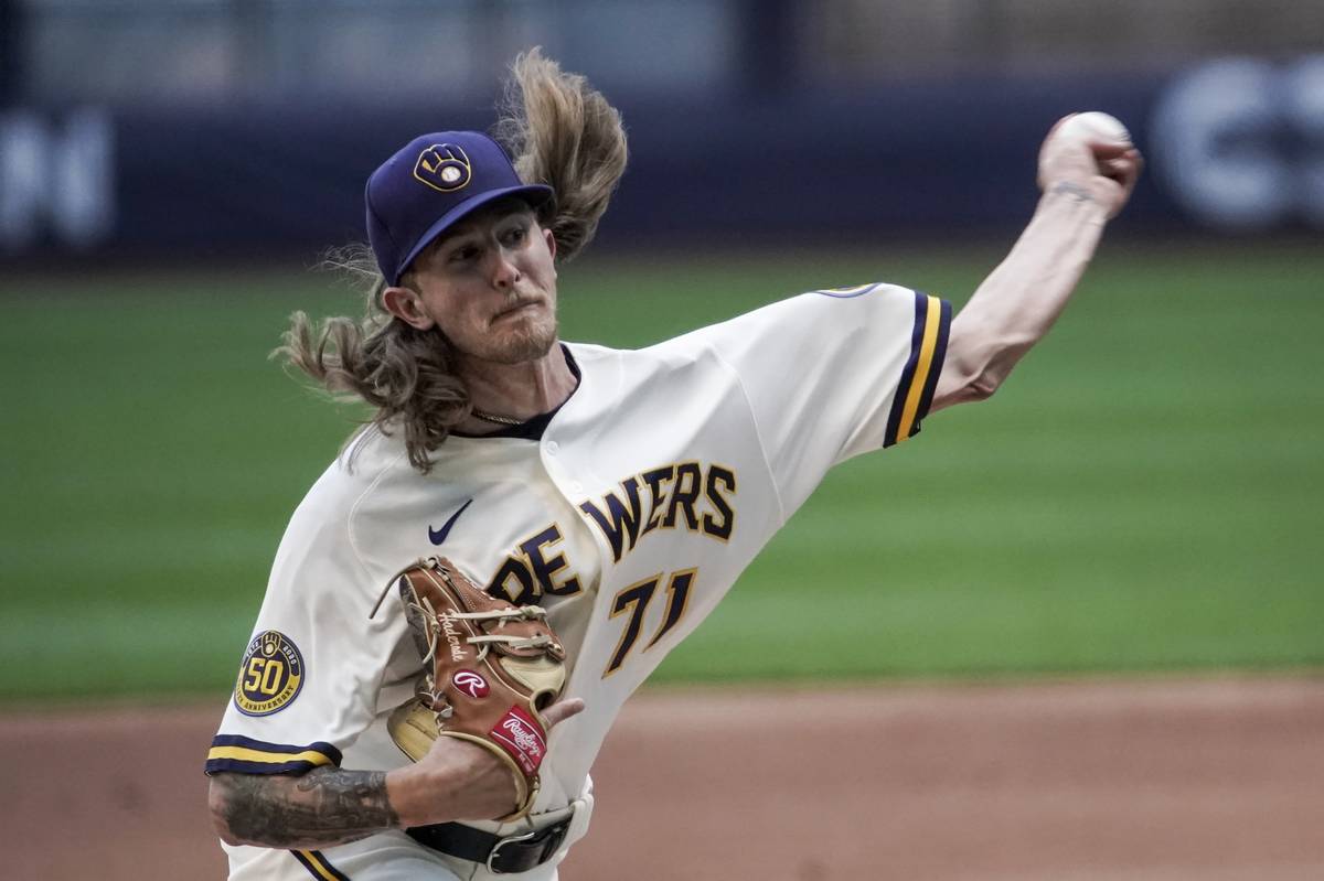 Milwaukee Brewers' Josh Hader throws during a practice session Saturday, July 4, 2020, at Mille ...