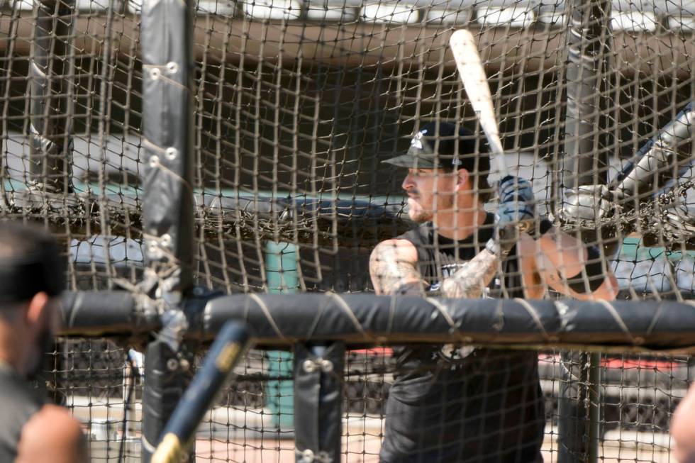 Chicago White Sox catcher Yasmani Grandal takes some batting practice at Guaranteed Rate Field ...