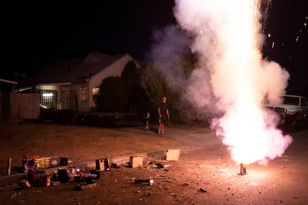 A group sets off illegal fireworks on their street to celebrate Independence Day on Saturday, J ...