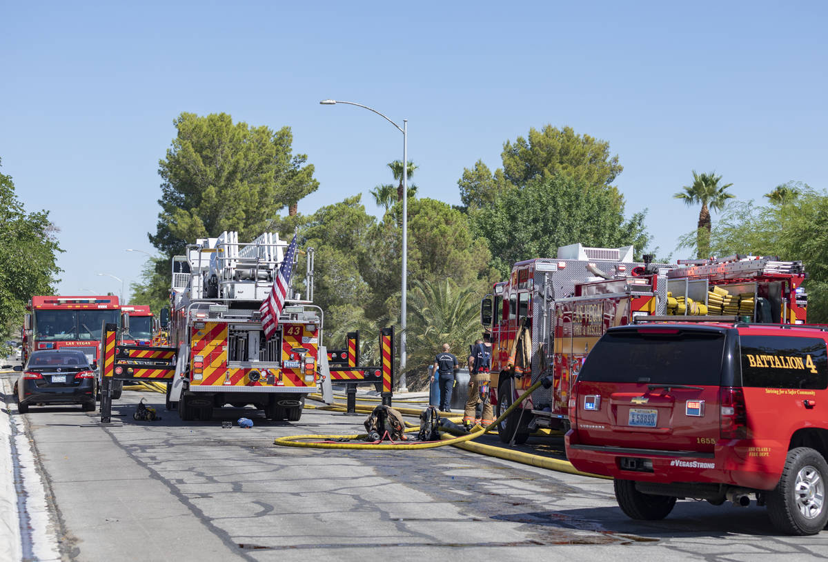 Las Vegas firefighters put out a house fire in the northwest Las Vegas Valley on the 4000 block ...