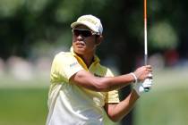 Hideki Matsuyama, of Japan, drives on the second tee during the final round of the Rocket Mortg ...