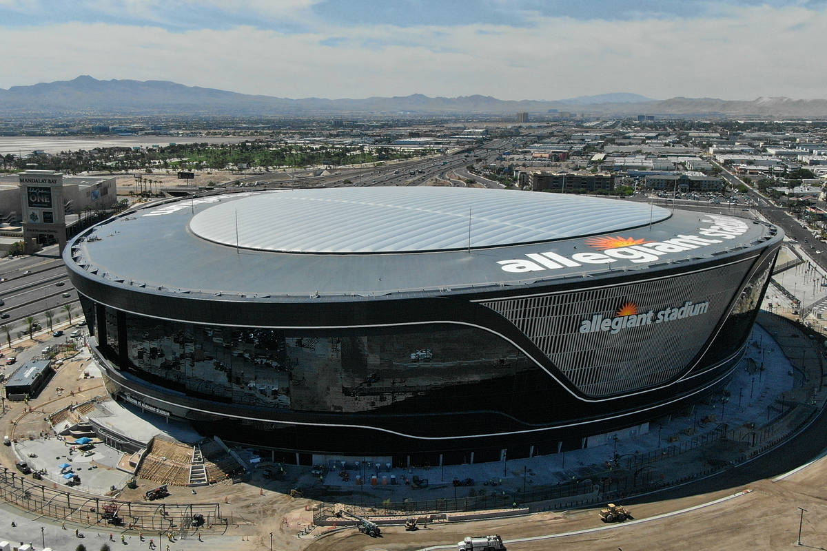 Aerial view of Allegiant Stadium as it nears completion on Thursday, June 25, 2020. (Michael Qu ...