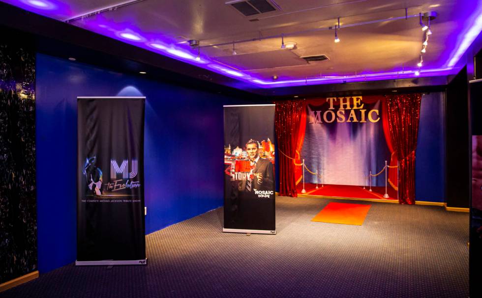 A red carpet area for pictures at the Mosaic Theater on the Las Vegas Strip on Wednesday, July ...