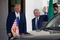 President Donald Trump greets Mexican President Andres Manuel Lopez Obrador at the White House ...