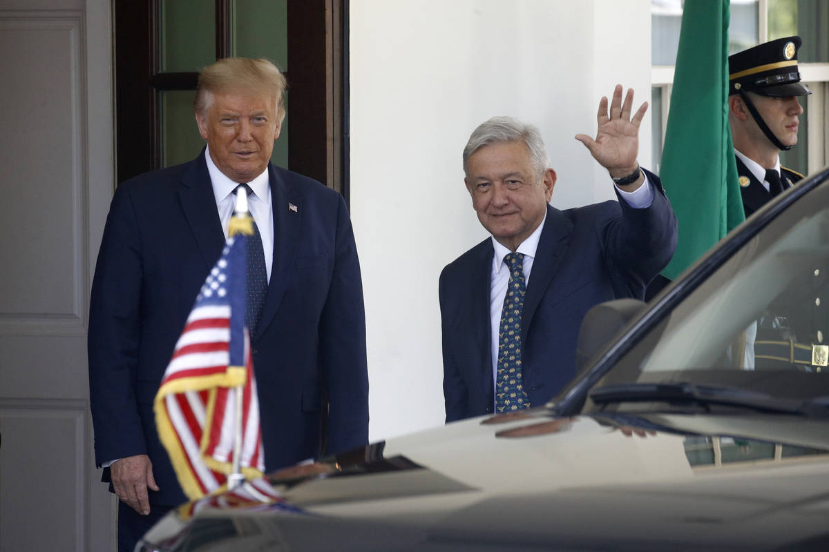President Donald Trump greets Mexican President Andres Manuel Lopez Obrador at the White House ...