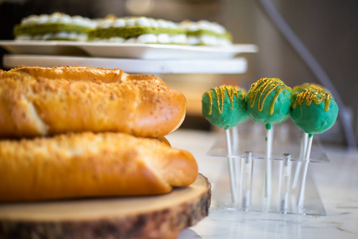 Columbian cheese bread and pastries are displayed at Take It Easy in Las Vegas on Friday, July ...