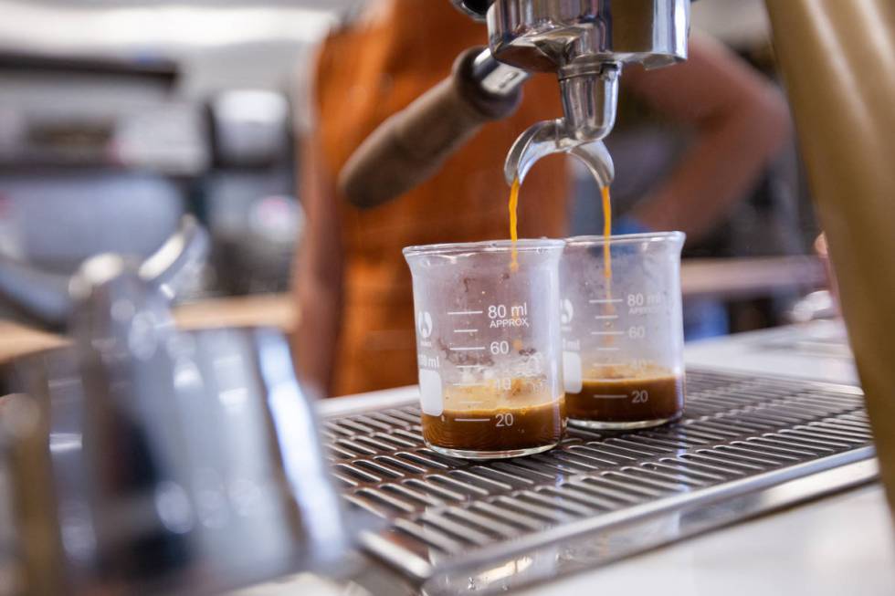 Quianna Rodriguez, a barista at Take It Easy, waits for two espresso shots to fill in Las Vegas ...