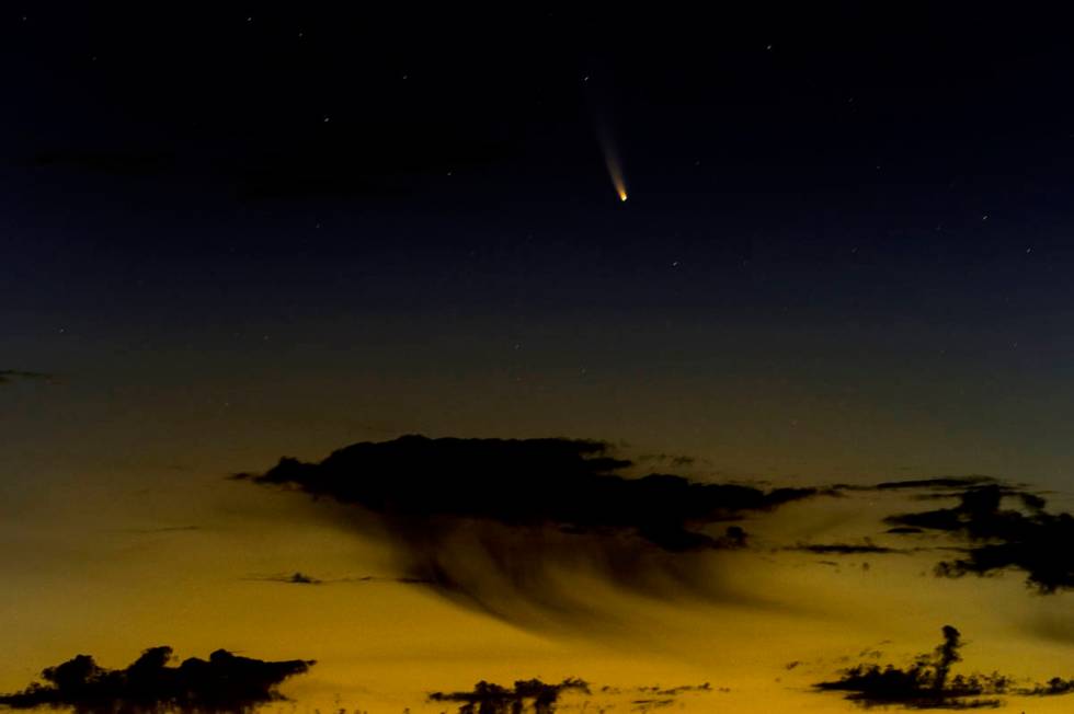 Comet NEOWISE streaks across the sky from the Wee Thump Joshua Tree Wilderness on Saturday, Jul ...