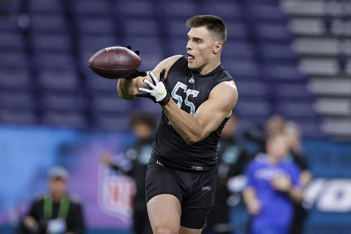 Clemson defensive back Tanner Muse runs a drill at the NFL football scouting combine in Indiana ...