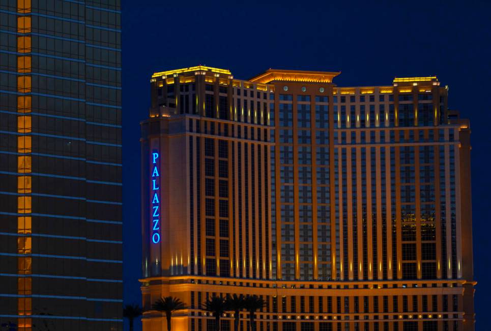 The Palazzo glows blue to celebrate National Nurses Day on Wednesday, May 6, 2020, in Las Vegas ...