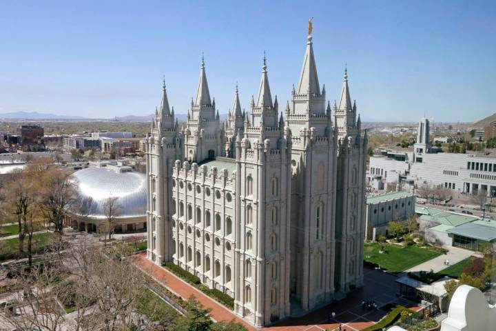 FILE - In this April 18, 2019, file photo, the Salt Lake Temple in Salt Lake City is viewed. Th ...