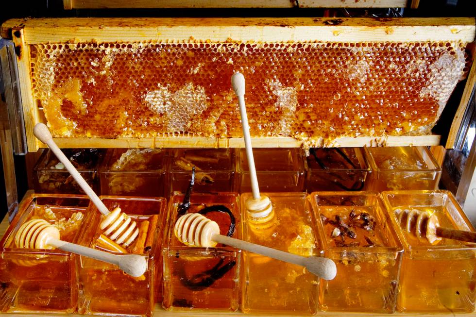 Honeycomb in a Window Pan is displayed at Bacchanal Buffet in Caesars Palace hotel-casino in La ...