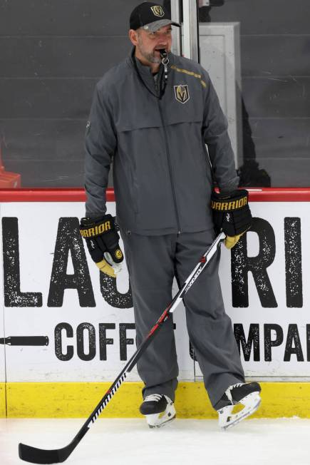 Vegas Golden Knights head coach Peter DeBoer during a team practice at City National Arena in L ...