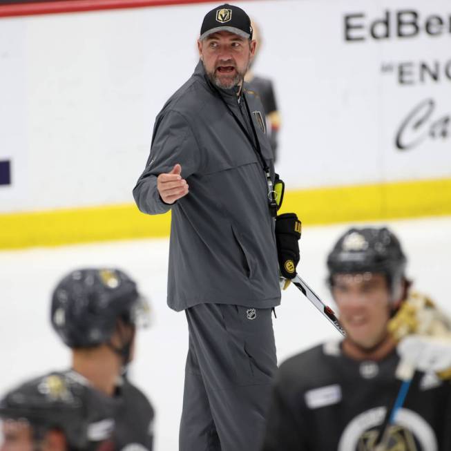 Vegas Golden Knights head coach Peter DeBoer during a team practice at City National Arena in L ...