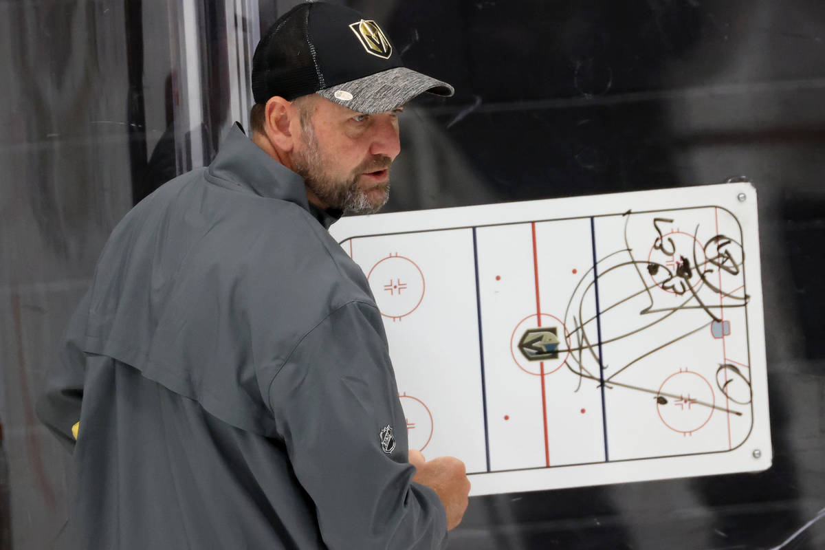Vegas Golden Knights head coach Peter DeBoer during a team practice at City National Arena in L ...