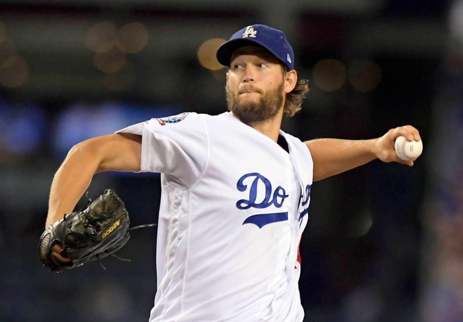 FILE - In this Oct. 5, 2018, file photo, Los Angeles Dodgers starting pitcher Clayton Kershaw t ...