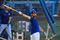 Los Angeles Dodgers' Cody Bellinger warms up prior to an intrasquad baseball game Wednesday, Ju ...