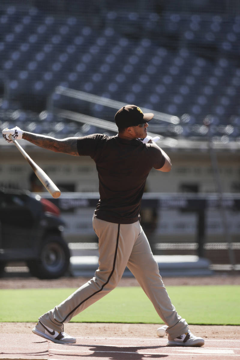 San Diego Padres third baseman Manny Machado during baseball training at Petco Park Wednesday, ...