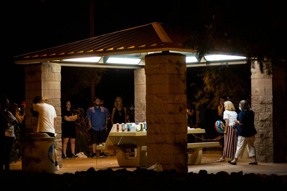 A woman shouts during a vigil at Buckskin Basin Parkin Las Vegas on Thursday, July 16, 2020, fo ...