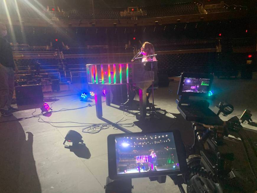 Las Vegas entertainer Sarah Hester Ross is shown performing a live stream for the Air Force AFW ...