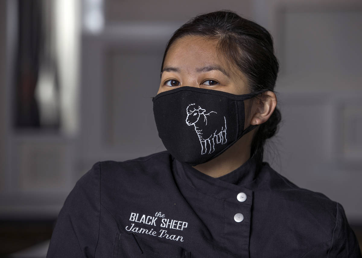 Jamie Tran from The Black Sheep wearing a custom mask on Tuesday, July 14, 2020, in Las Vegas. ...