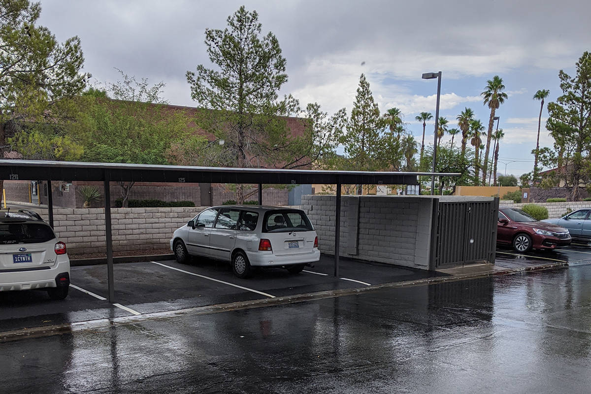 Some rainfall is seen Sunday, July 19, 2020, on the 4300 block of East Sunset Road in Henderson ...