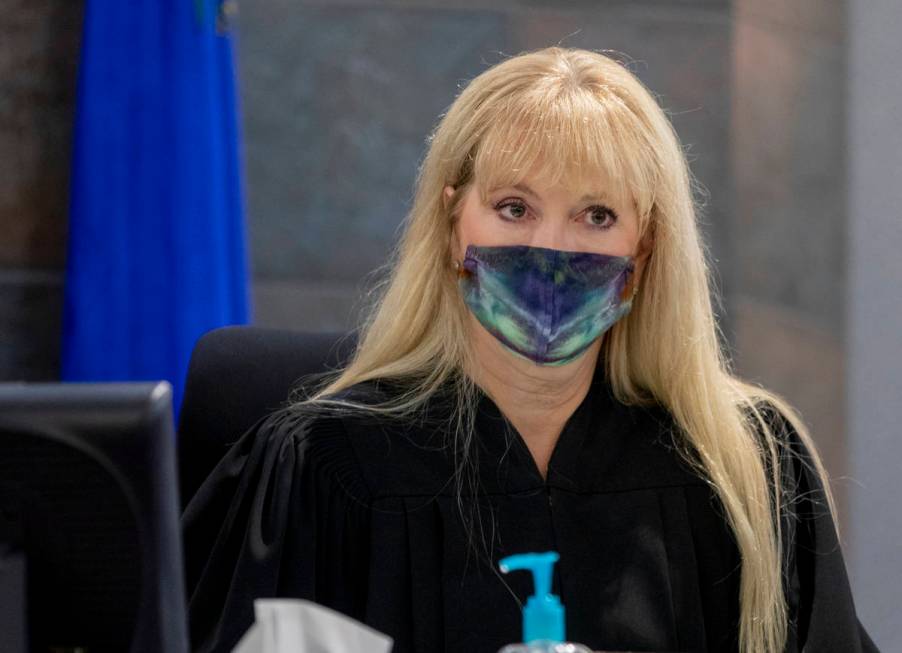 Las Vegas Justice of the Peace Suzan Baucum listens to the defense attorney for Lauren Prescia ...