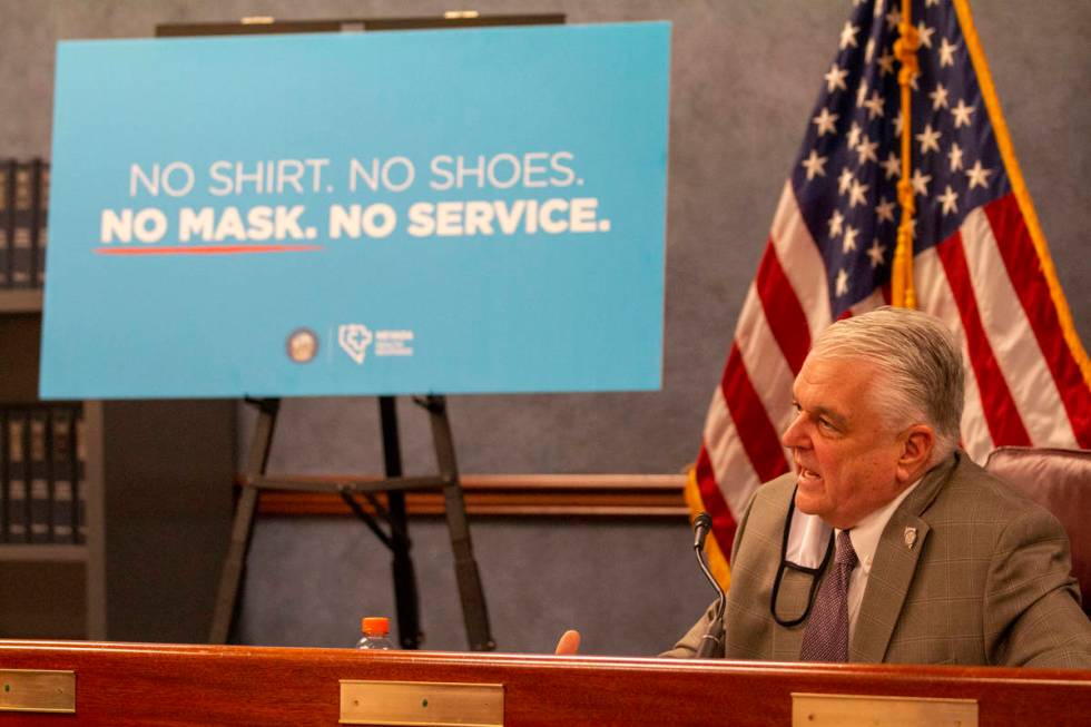 Gov. Steve Sisolak speaks during a press conference in Carson City on Wednesday, June 24, 2020, ...