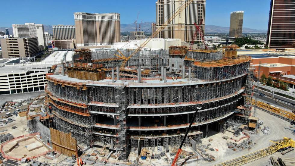 An aerial photo of the dormant construction site at the MSG Sphere at the Venetian, a collabor ...