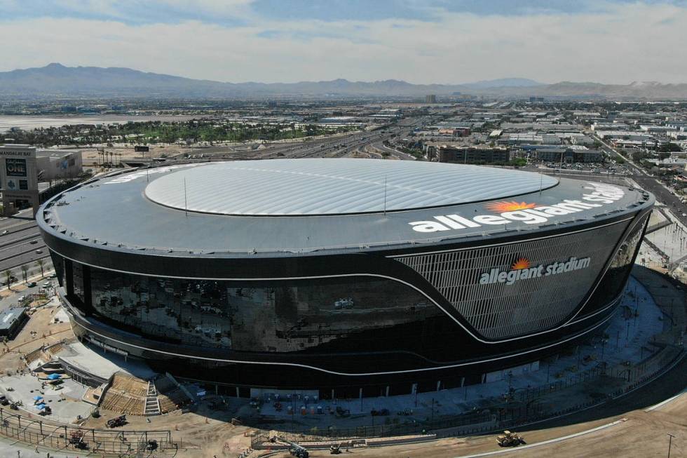 Aerial view of Allegiant Stadium as it nears completion on Thursday, June 25, 2020. (Michael Qu ...