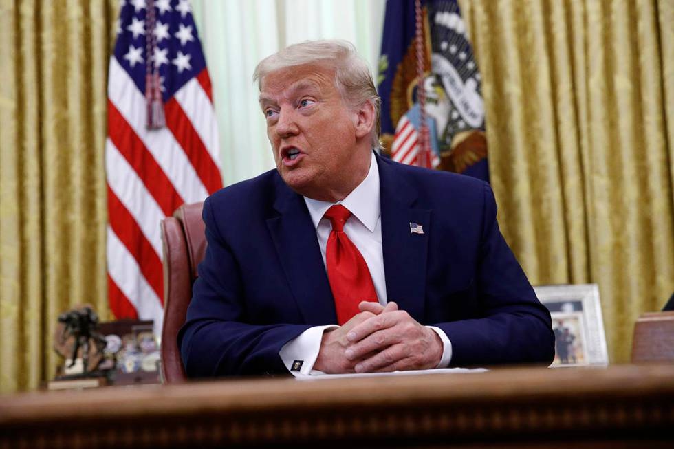 President Donald Trump speaks during a law enforcement briefing on the MS-13 gang in the Oval O ...