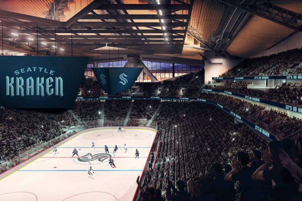 This artists rendering released Thursday, July 23, 2020, by the Seattle Kraken, shows the NHL h ...