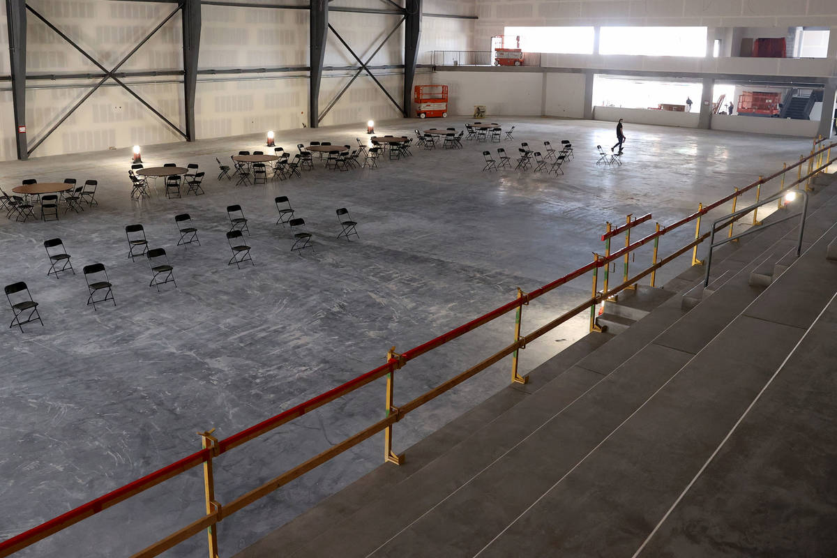 An ice rink inside the Henderson Silver Knights practice facility Lifeguard Arena in Henderson ...