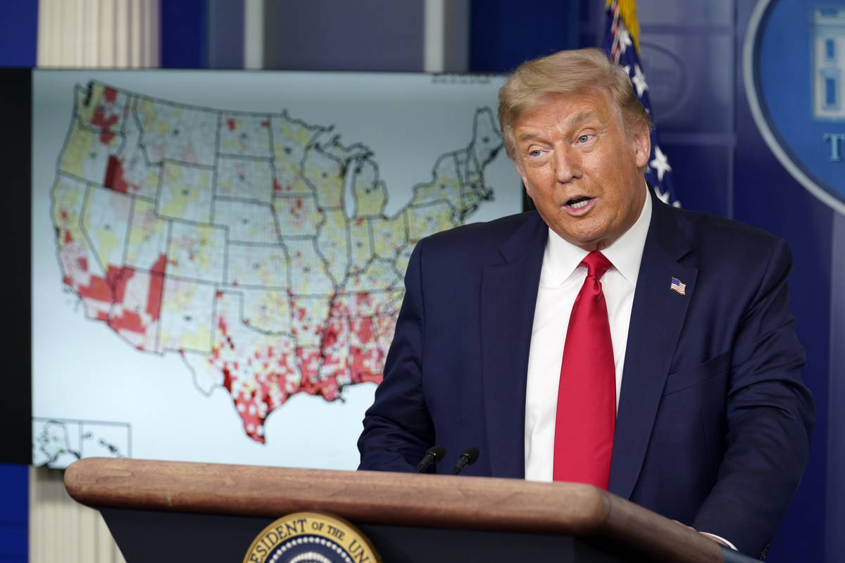 President Donald Trump speaks during a news conference at the White House, Thursday, July 23, 2 ...