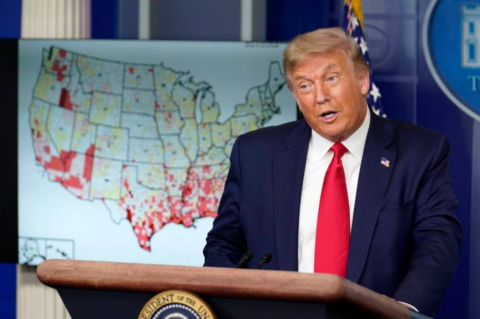 President Donald Trump speaks during a news conference at the White House, Thursday, July 23, 2 ...