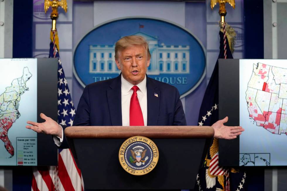 President Donald Trump speaks during a news conference at the White House, Thursday, July 23, 2 ...