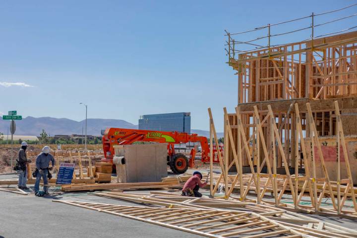 Construction continues on the Mosaic townhome project located south of the Las Vegas Strip near ...