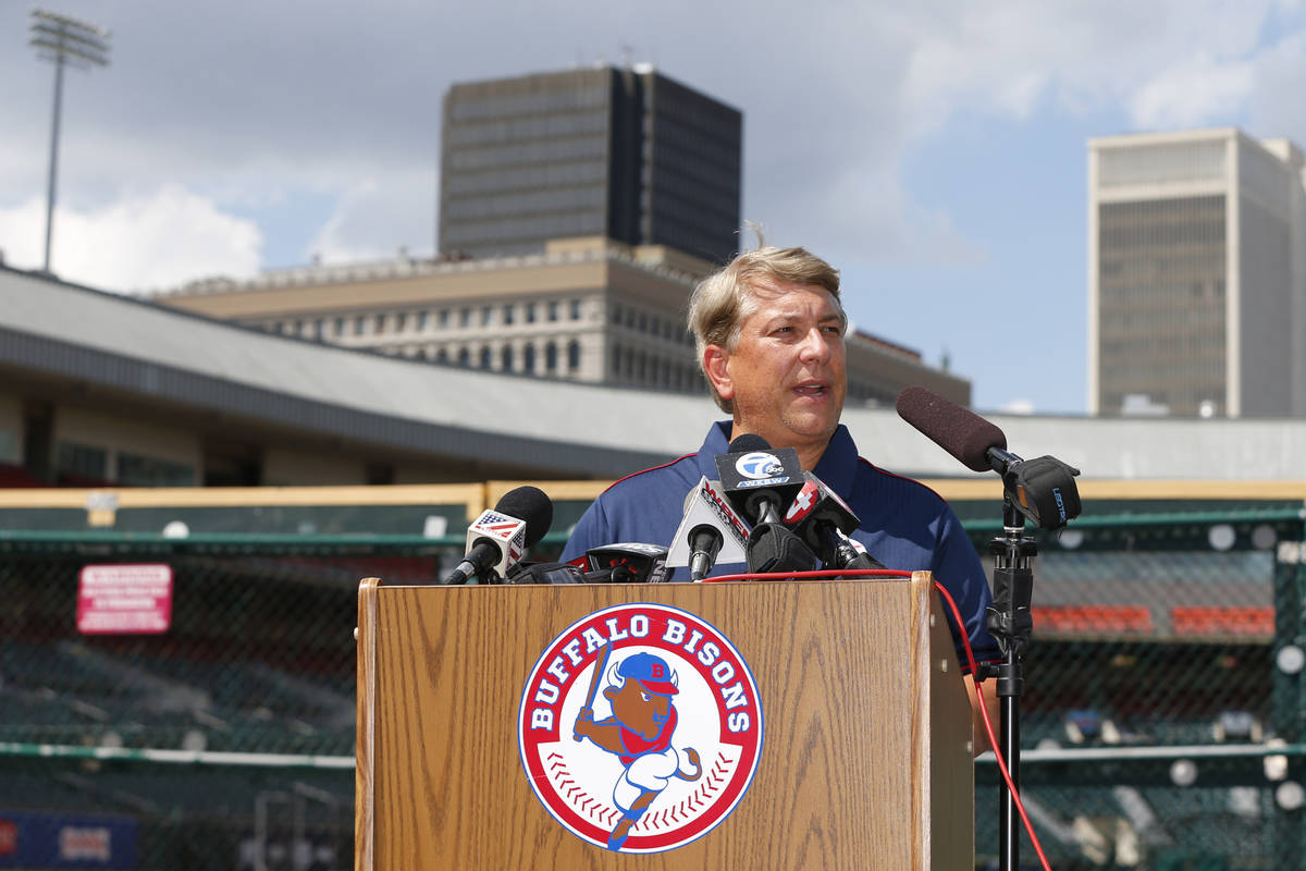 Rich baseball operations president Mike Buczkowski addresses the media during a news conference ...
