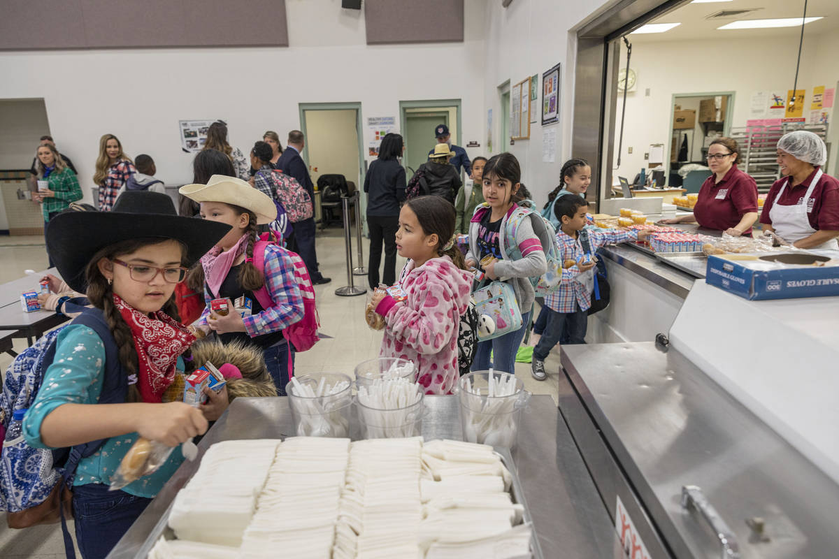 The Clark County School District plans to run school buses to bring children to cafeterias so t ...