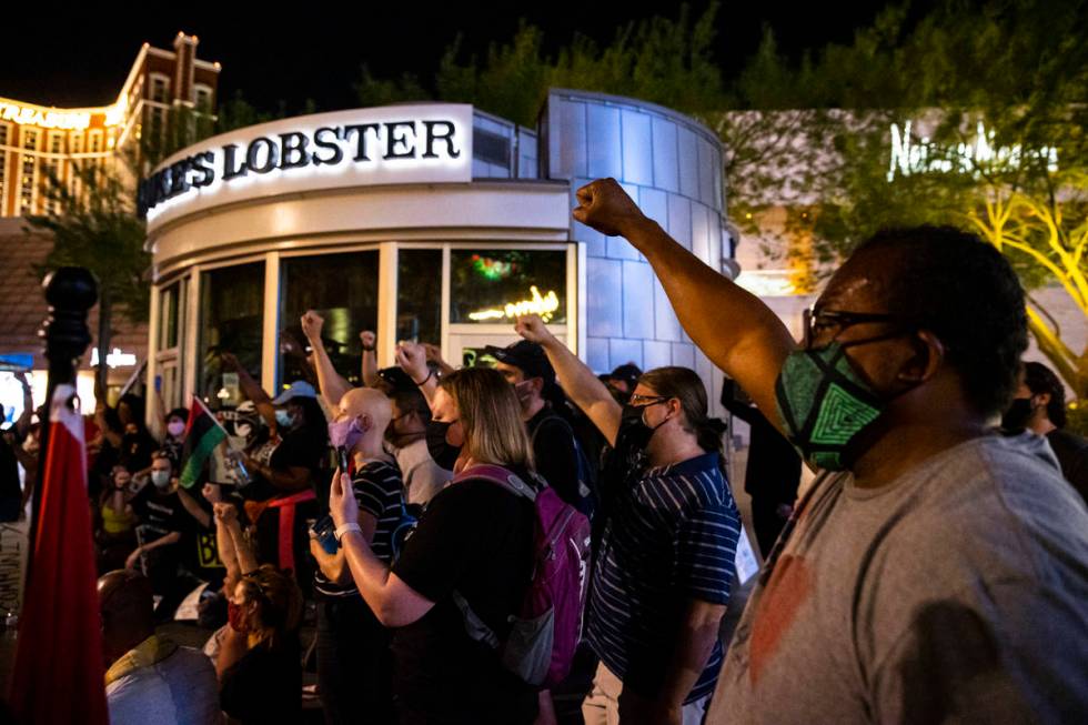 People march during a Black Lives Matter rally on the Las Vegas Strip on Saturday, July 25, 202 ...