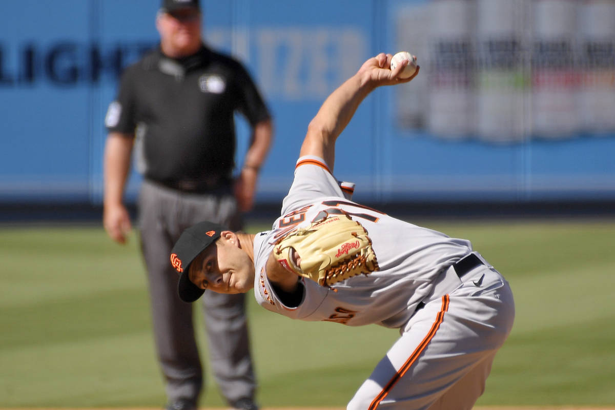 CORRECTS INNING TO EIGHTH INSTEAD OF NINTH - San Francisco Giants relief pitcher Tyler Rogers t ...