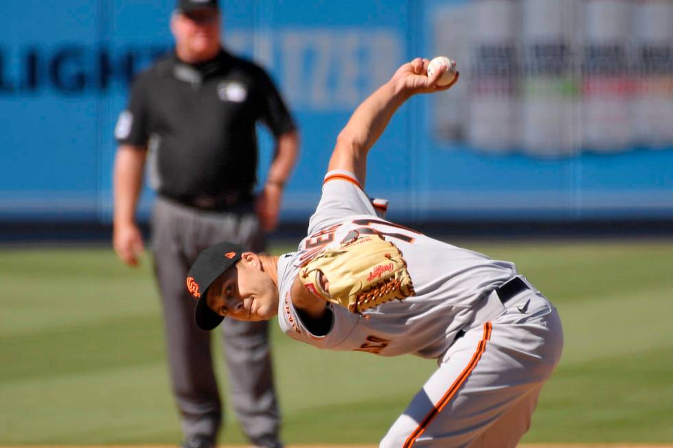 CORRECTS INNING TO EIGHTH INSTEAD OF NINTH - San Francisco Giants relief pitcher Tyler Rogers t ...
