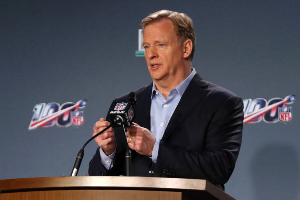 NFL Commissioner Roger Goodell speaks to media during his Super Bowl LIV news conference at the ...